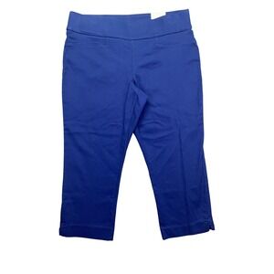 St John's Bay Capri Pants Mid‎ Rise Fitted Ankle Blue Petite Sz 10P Fits 30" NWT